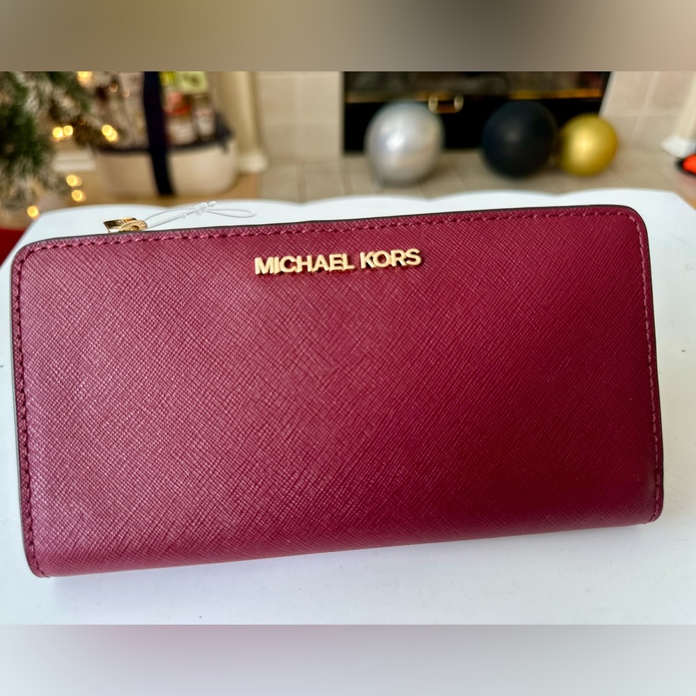Michael Kors Maroon Wallet with Gold Accents